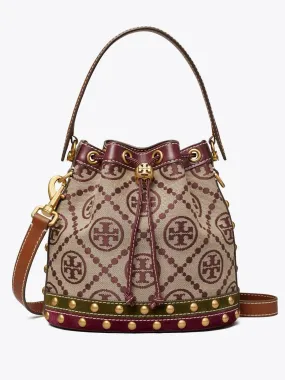 T Monogram Jacquard Studded Bucket Bag