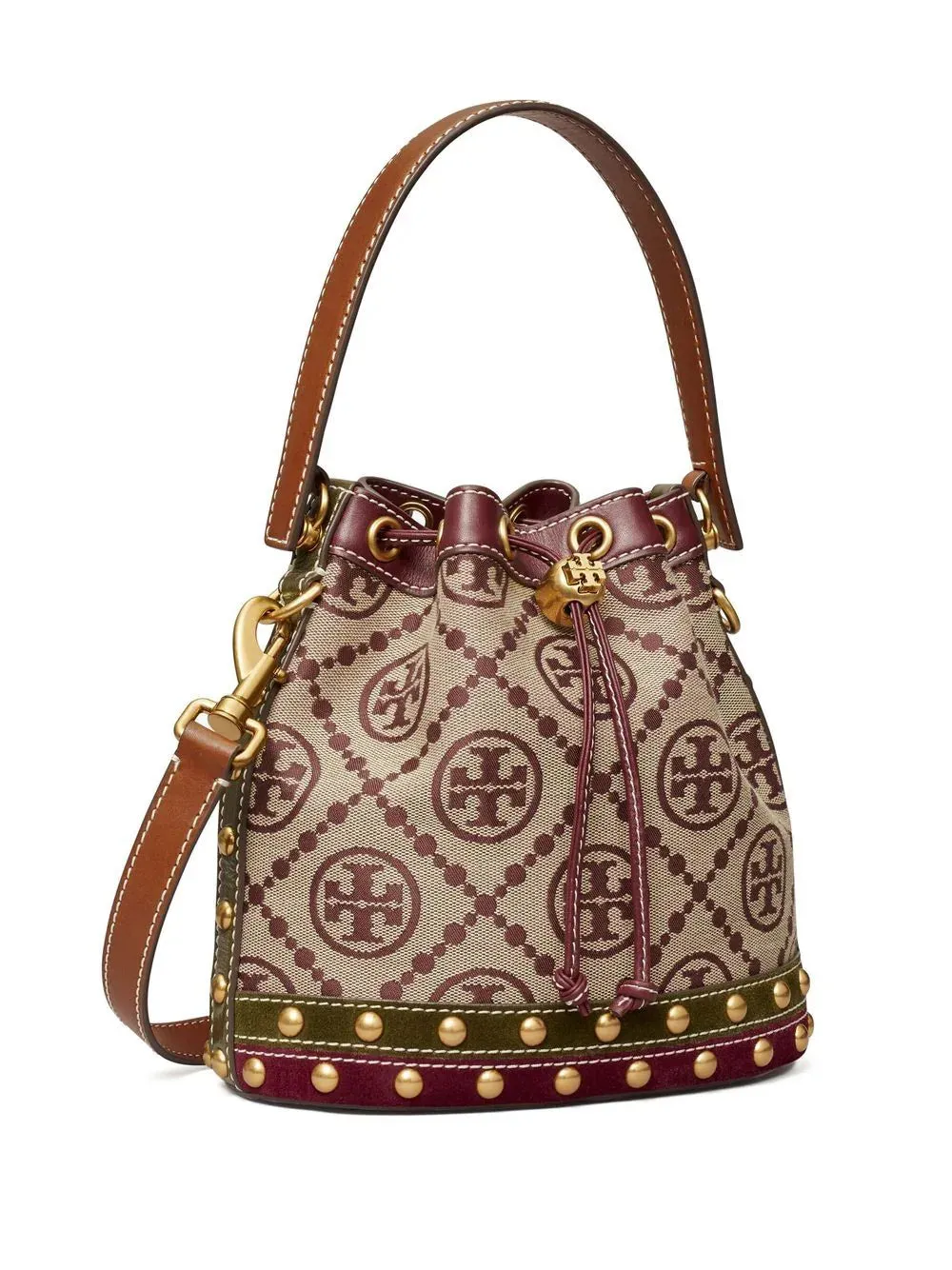 T Monogram Jacquard Studded Bucket Bag