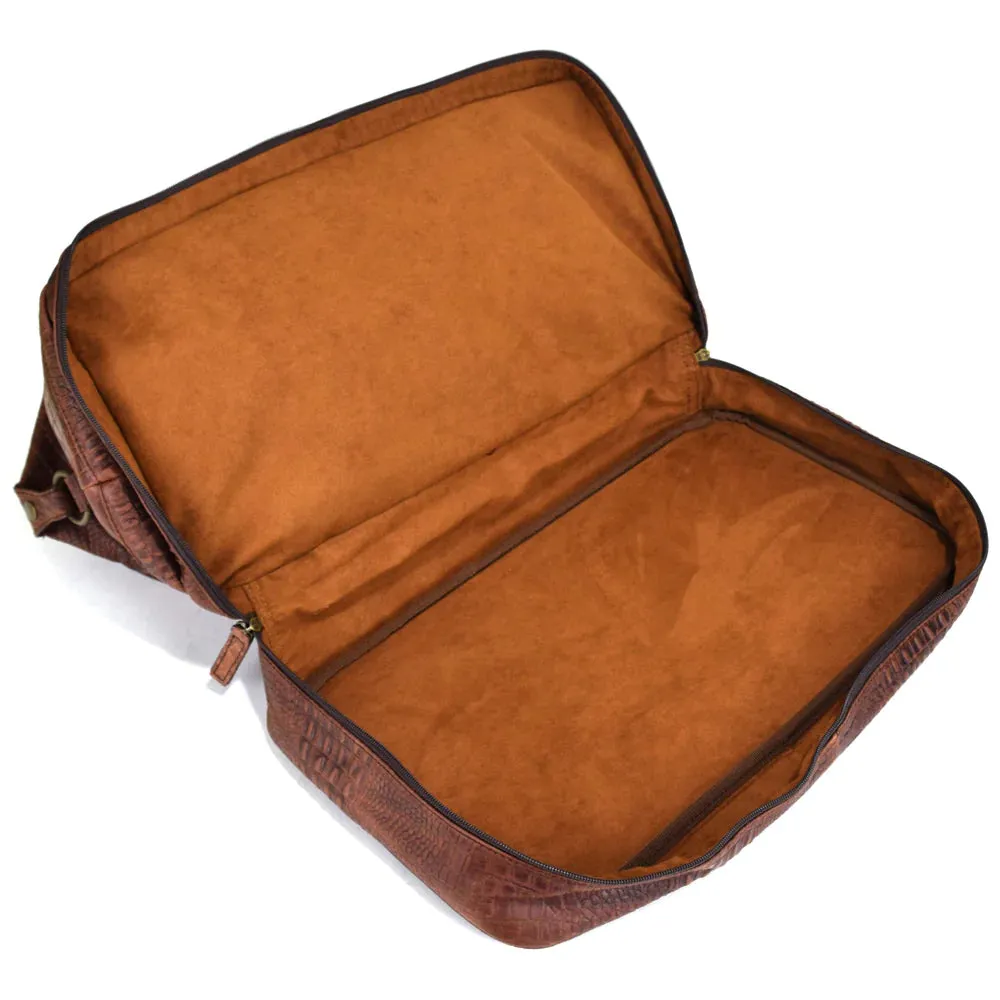 Texas Weekender Duffle & Boot Bag - Cognac Embossed Gator