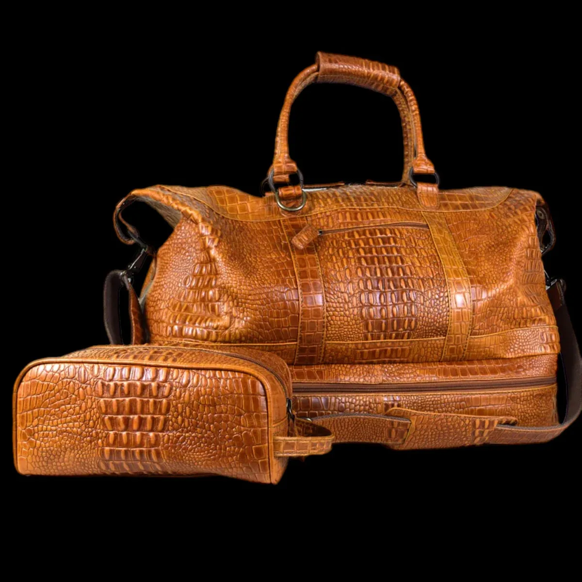 Texas Weekender Duffle & Boot Bag - Cognac Embossed Gator