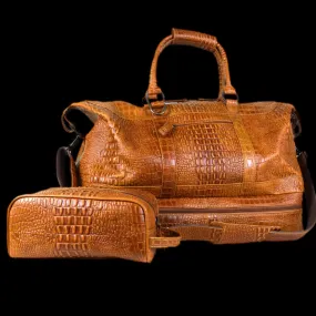 Texas Weekender Duffle & Boot Bag - Cognac Embossed Gator