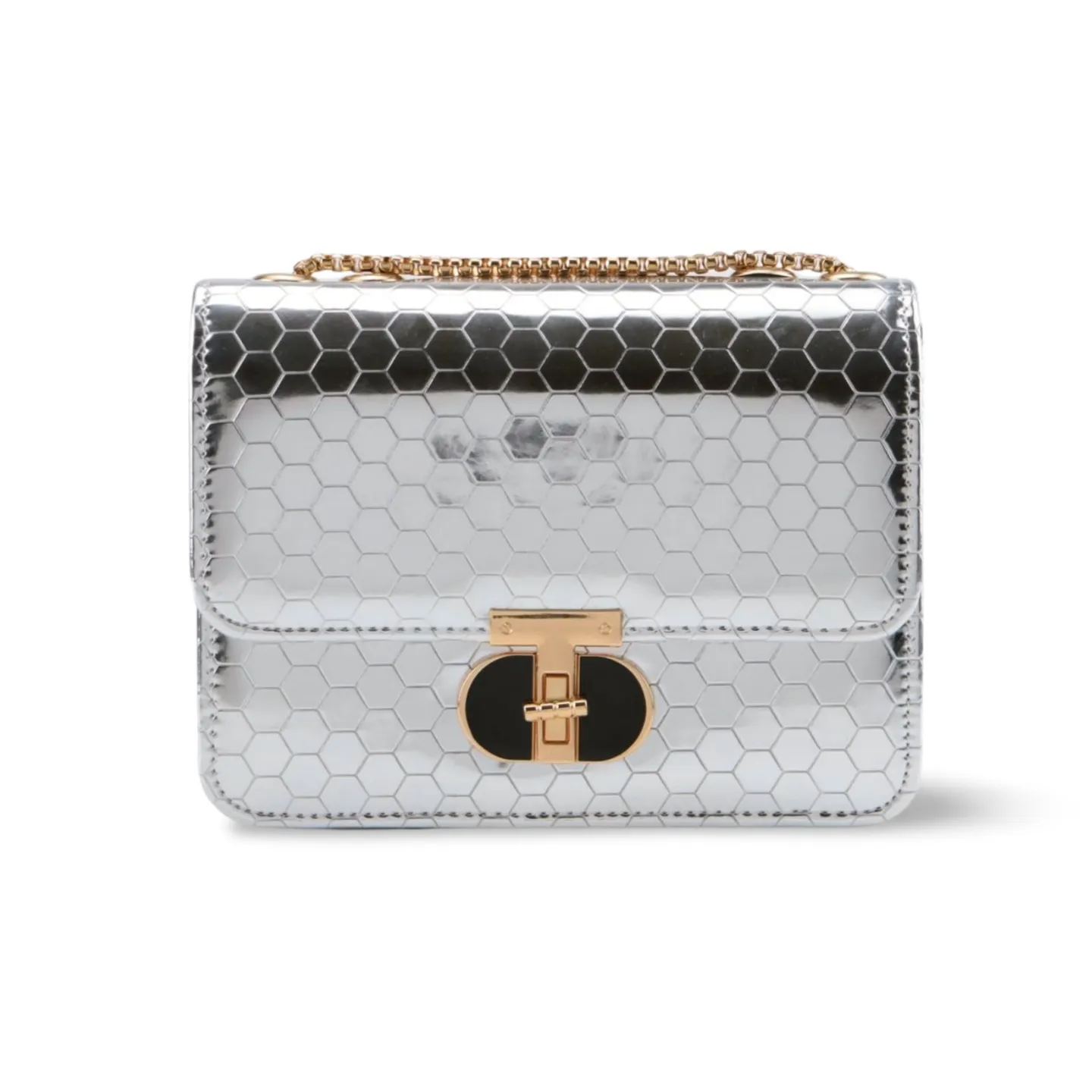 Textured Faux Leather Crossbody Shoulder Bag with Gold Chain