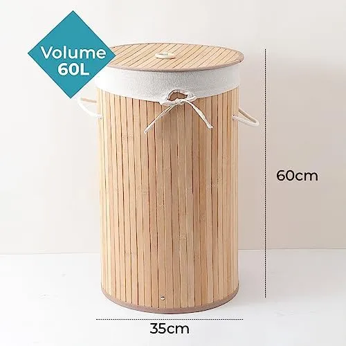 The Better Home Bamboo Laundry Bag 72 Litres With Lid (Pack of 2) | Foldable Laundry Basket For Clothes | Washing Clothes Basket | Clothes Bin - Light Brown