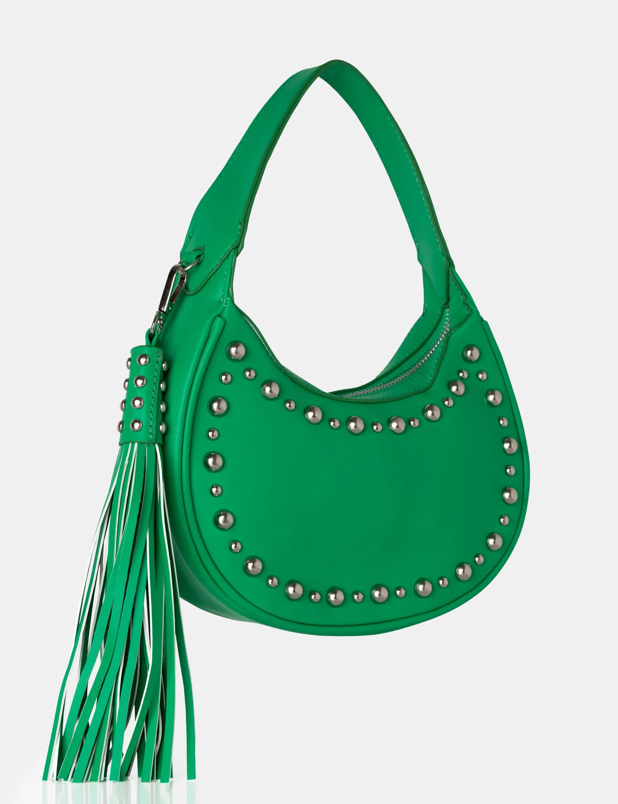 The Cato Green Pu Studded Tassel Boho Shoulder Bag