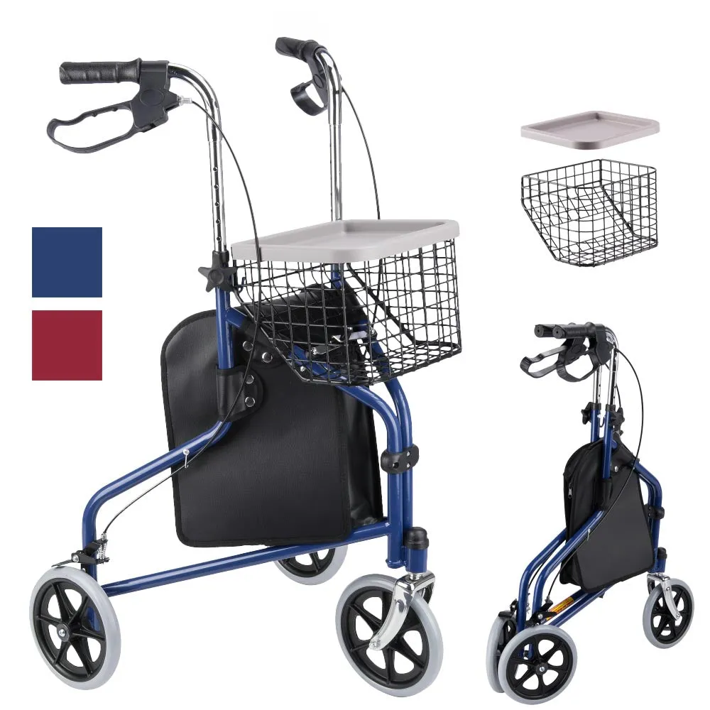 TheLAShop 3-Wheel Folding Walker Rollator w/ Brakes Basket & Pouch