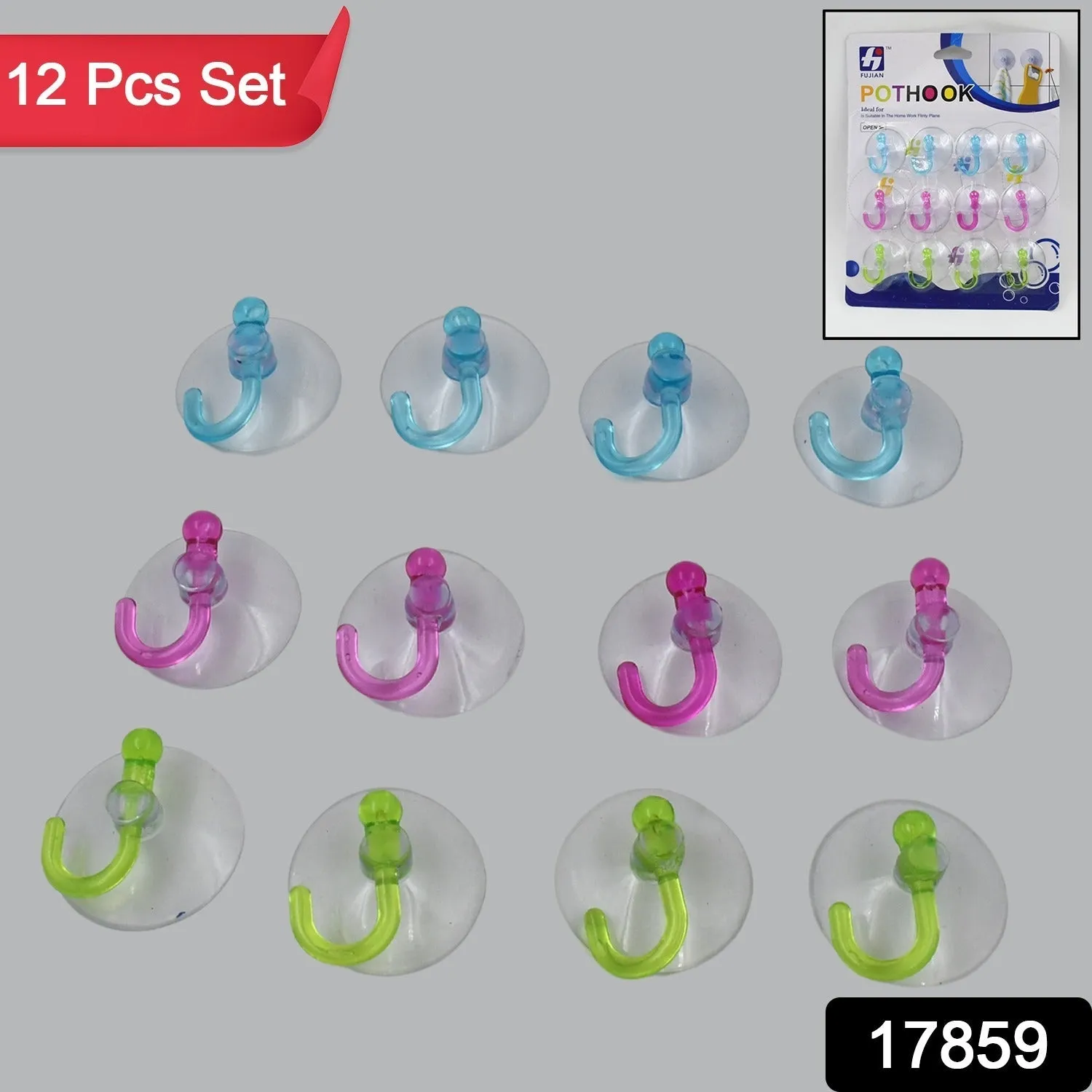 Transparent Rubber Vacuum Sucker Hooks Hanger Strong Suction Cup (12 Pc)