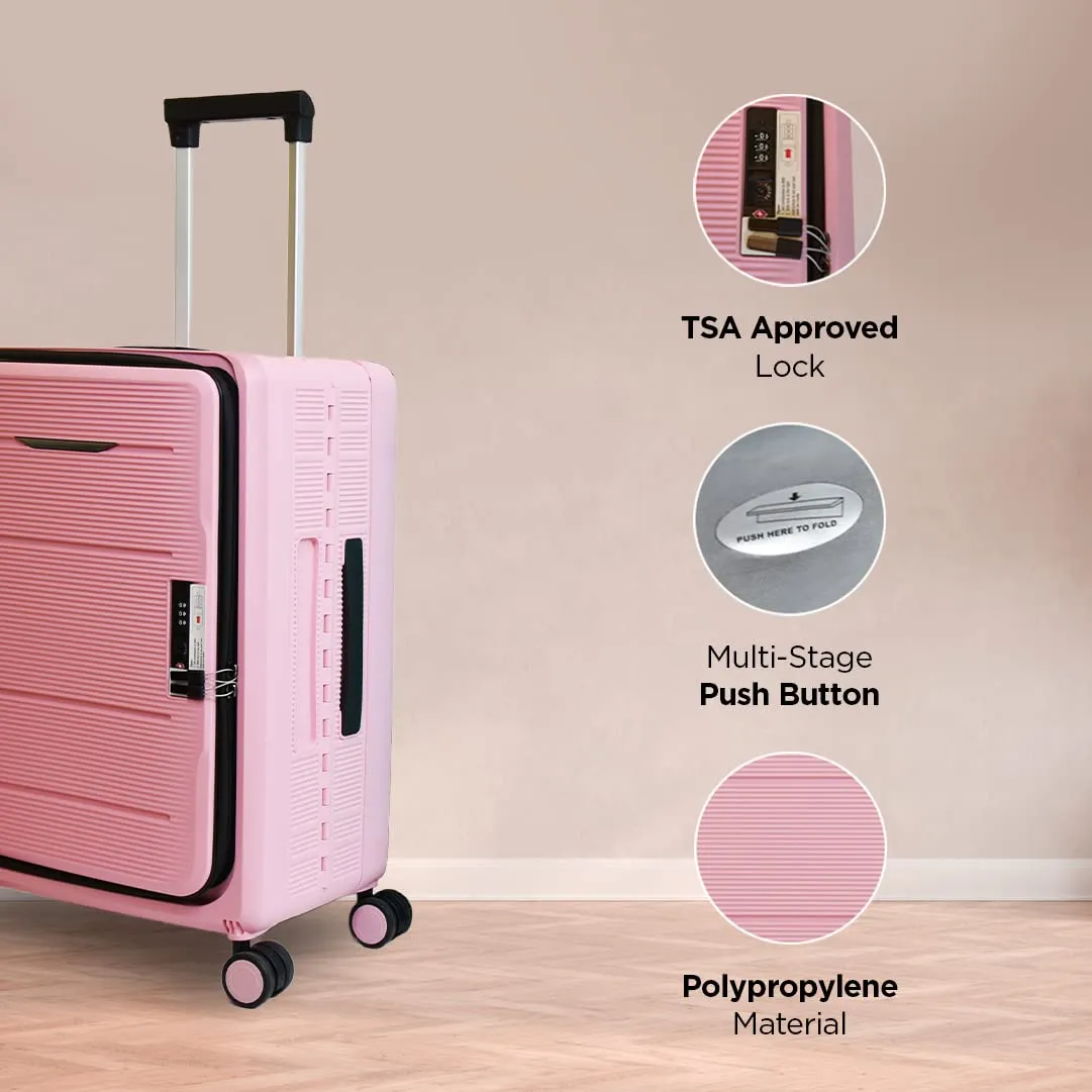 UMAI Plastic Collapsible & Foldable Hardcase Check-In Luggage Bags (24 Inch- 65Cm) Suitcase For Travel Spinner Travel Bag For Unisex Travel Bags For Luggage Tsa Lock Easy-To-Store (Rose Pink)