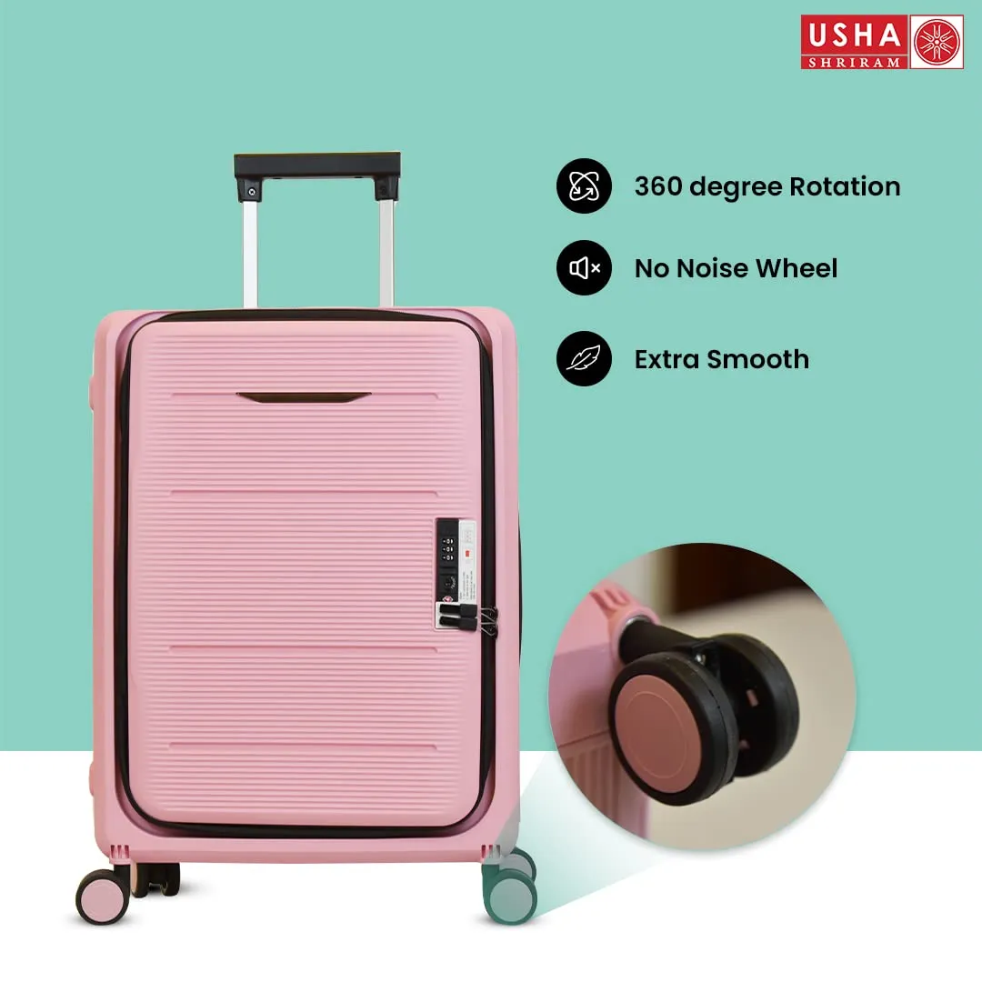 USHA SHRIRAM Cabin & Check-In Bag Combo (2 Pcs - 55cm & 65cm) Collapsible Luggage Bag | Polypropylene | Rose Pink | Suitcase For Travel | 360 Degree Wheel | Foldable Trolley Bag For Travel (Pack of 2)