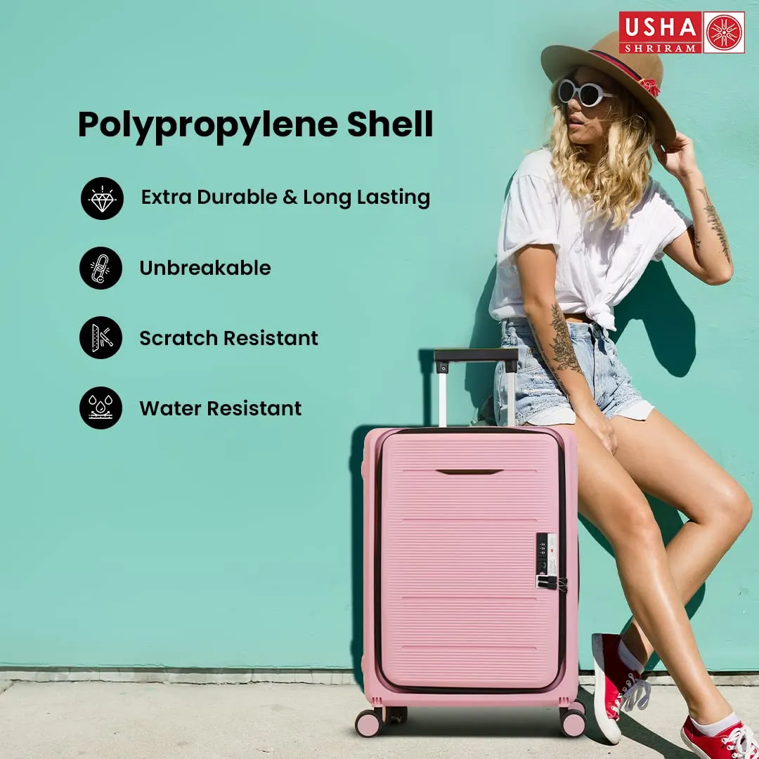 USHA SHRIRAM Cabin & Check-In Bag Combo (2 Pcs - 55cm & 65cm) Collapsible Luggage Bag | Polypropylene | Rose Pink | Suitcase For Travel | 360 Degree Wheel | Foldable Trolley Bag For Travel (Pack of 2)