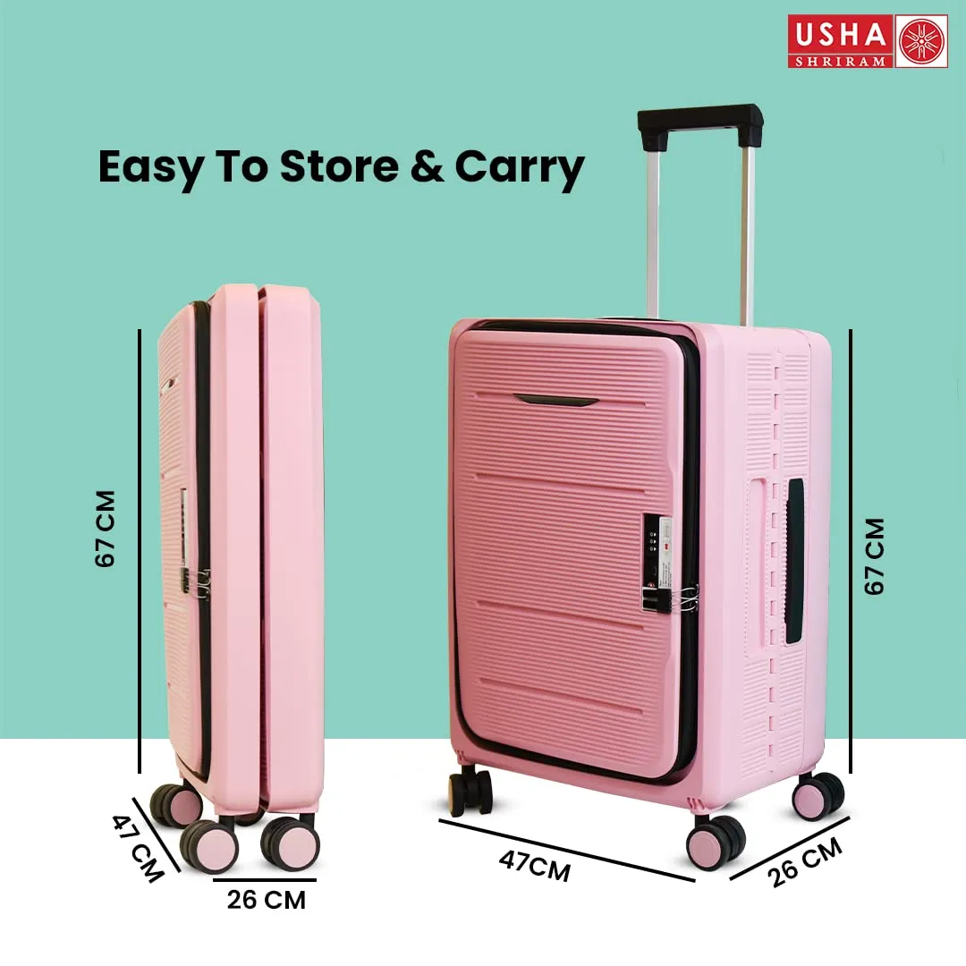 USHA SHRIRAM Cabin & Check-In Bag Combo (2 Pcs - 55cm & 65cm) Collapsible Luggage Bag | Polypropylene | Rose Pink | Suitcase For Travel | 360 Degree Wheel | Foldable Trolley Bag For Travel (Pack of 2)