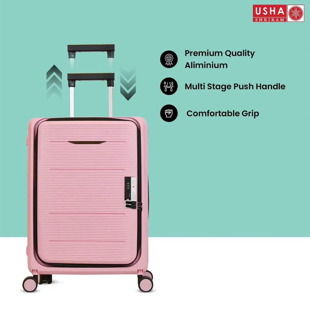 USHA SHRIRAM Cabin & Check-In Bag Combo (2 Pcs - 55cm & 65cm) Collapsible Luggage Bag | Polypropylene | Rose Pink | Suitcase For Travel | 360 Degree Wheel | Foldable Trolley Bag For Travel (Pack of 2)