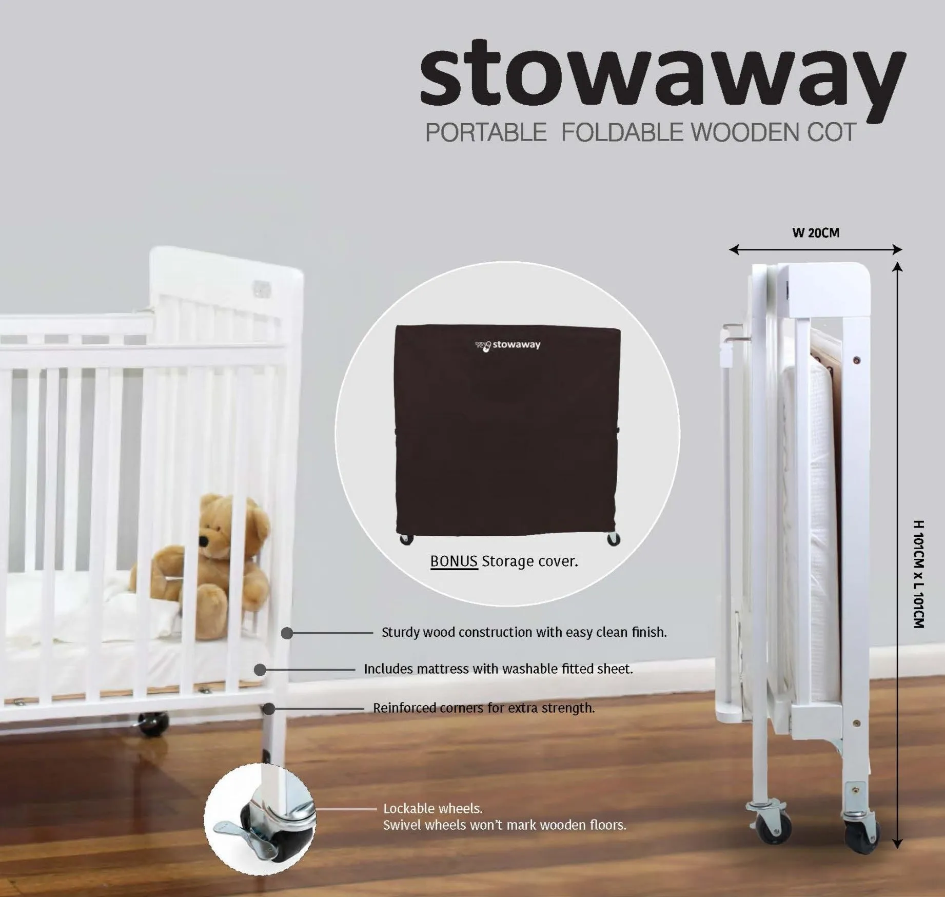 Valco Baby Stowaway Foldable Wooden Cot