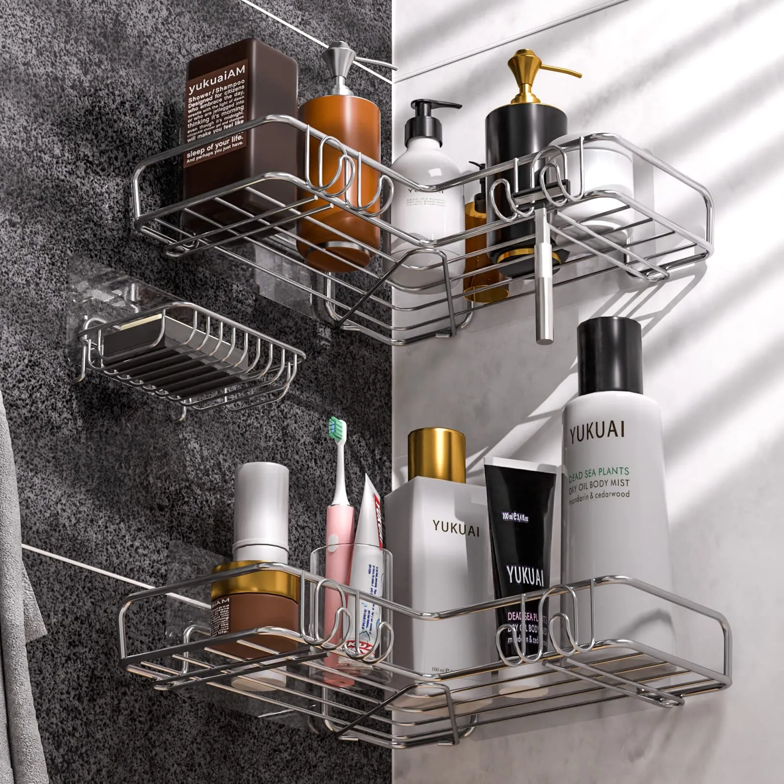 Vdomus Corner Shower Caddy Shelf, No Drilling Traceless Adhesive Rust Proof Stainless