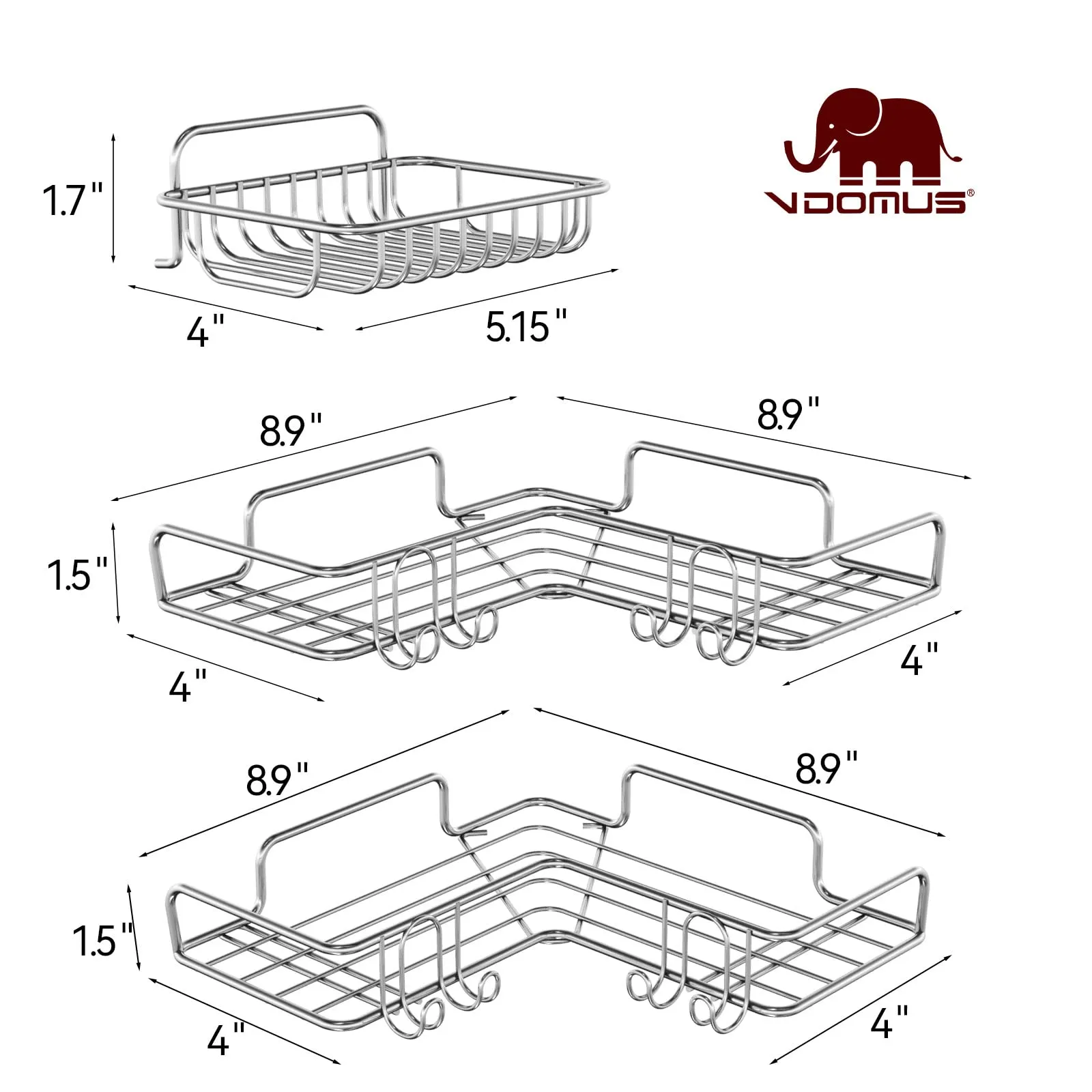 Vdomus Corner Shower Caddy Shelf, No Drilling Traceless Adhesive Rust Proof Stainless