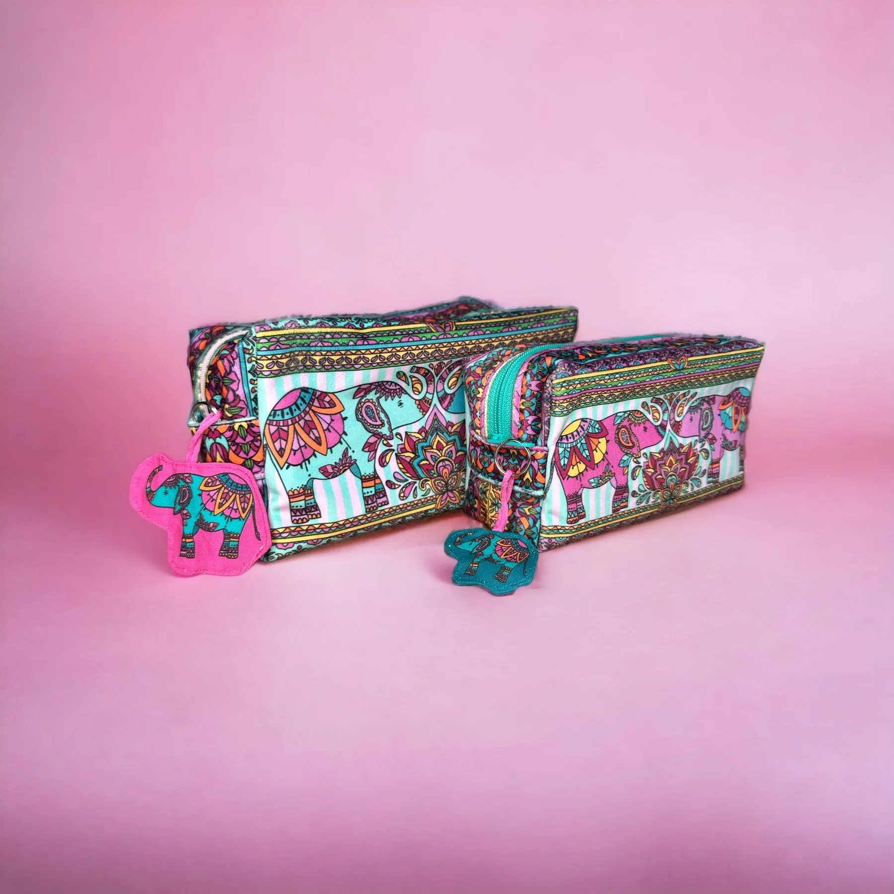 Velvet Pouch Set - Indian Elephants Sewing Kit