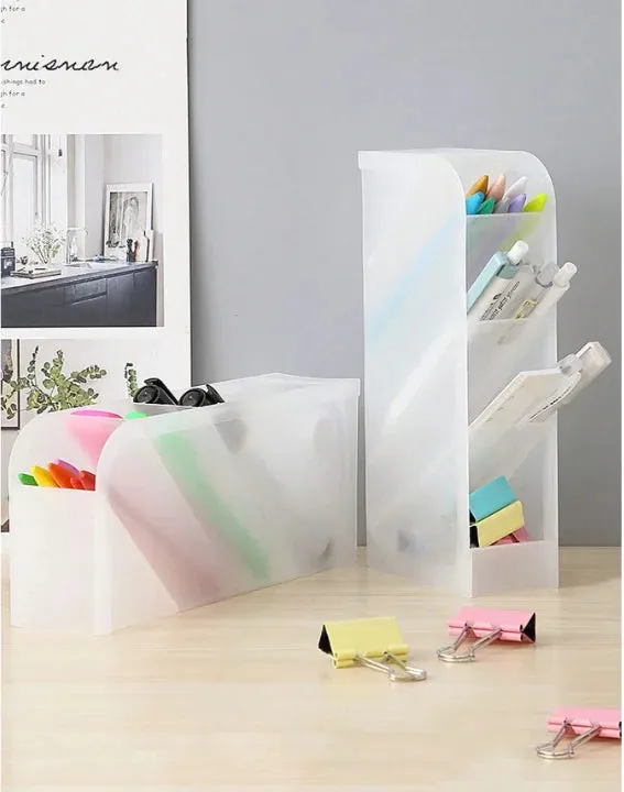 Vertical Desktop Storage Organizer and Pen Holder - White