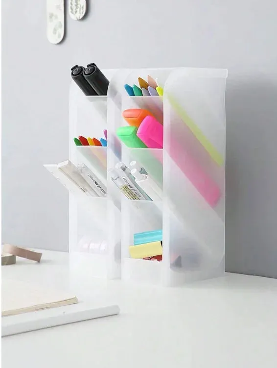 Vertical Desktop Storage Organizer and Pen Holder - White