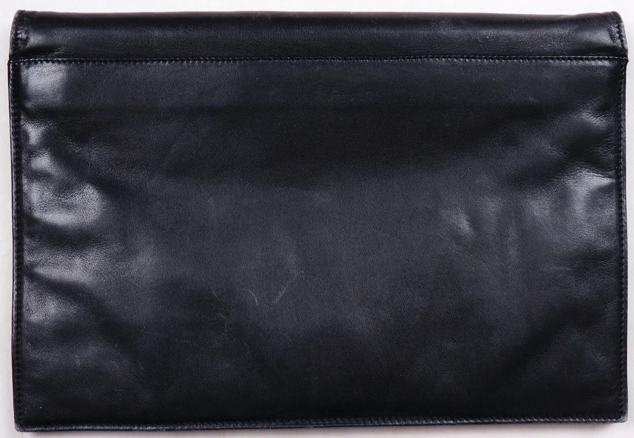 Vintage Clutch by Fendi with Fendi Logo - Black Leather Purse - Made in Italy