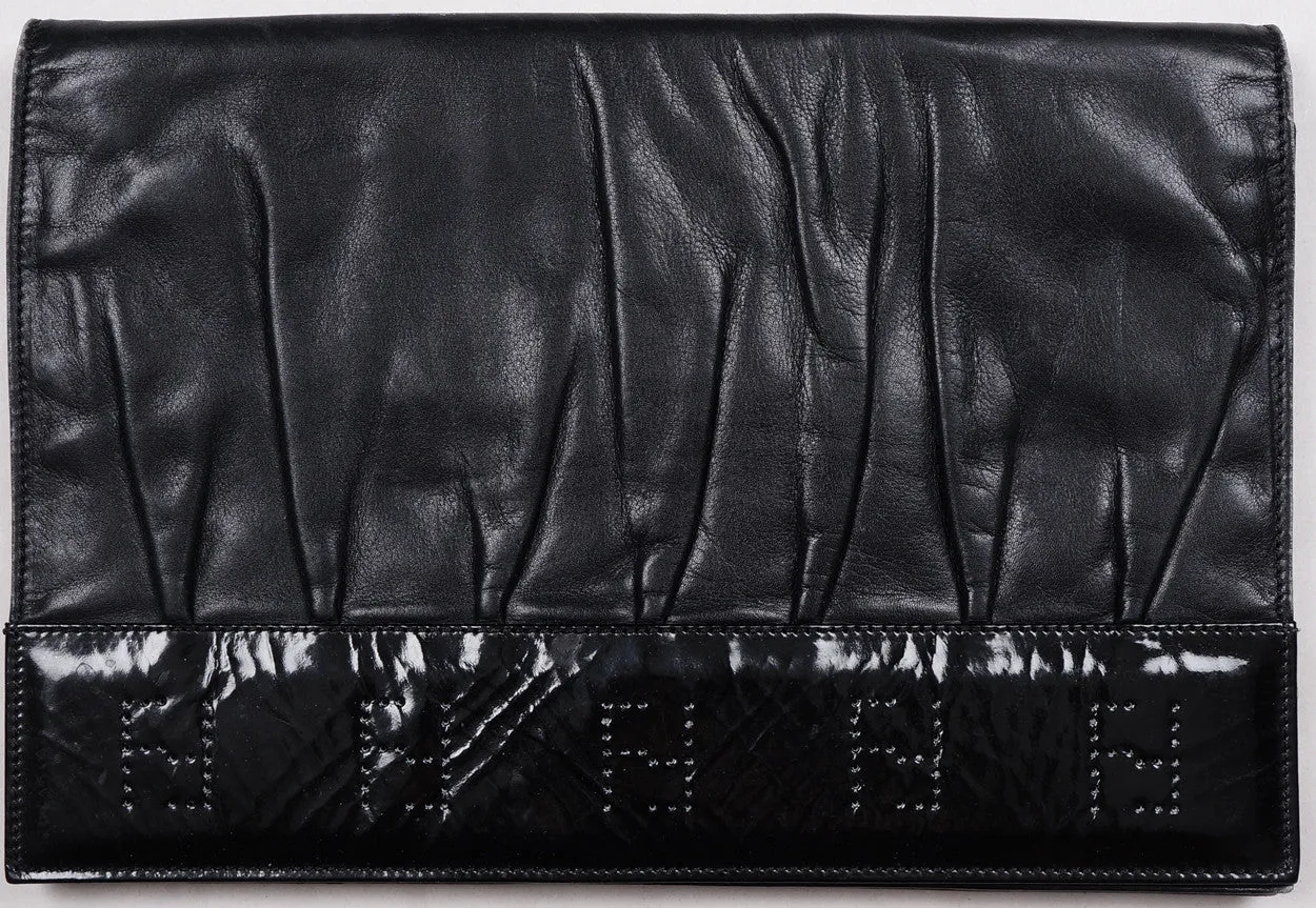 Vintage Clutch by Fendi with Fendi Logo - Black Leather Purse - Made in Italy