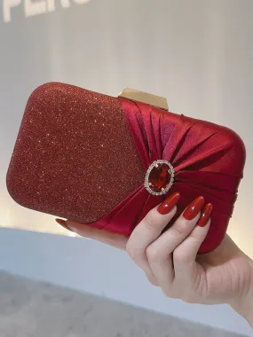 Vintage Crystal Glitter Satin Clutch Bag