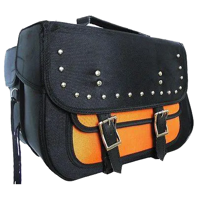 VS261 Vance Leather Medium Slant Studded Textile Saddle Bag