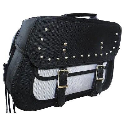 VS261 Vance Leather Medium Slant Studded Textile Saddle Bag