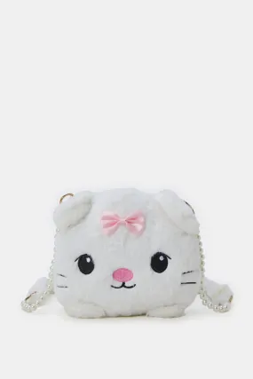 White Character Faux Fur Backpack