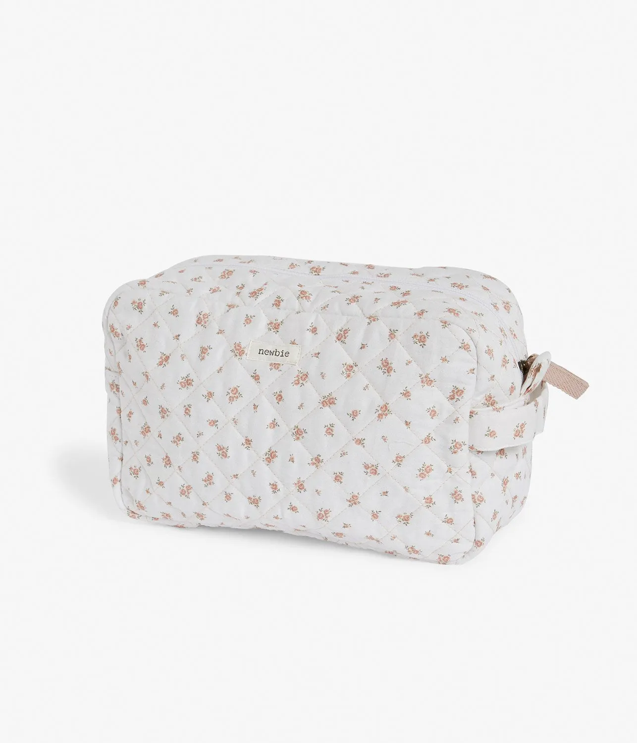 White floral print quilted toiletry bag