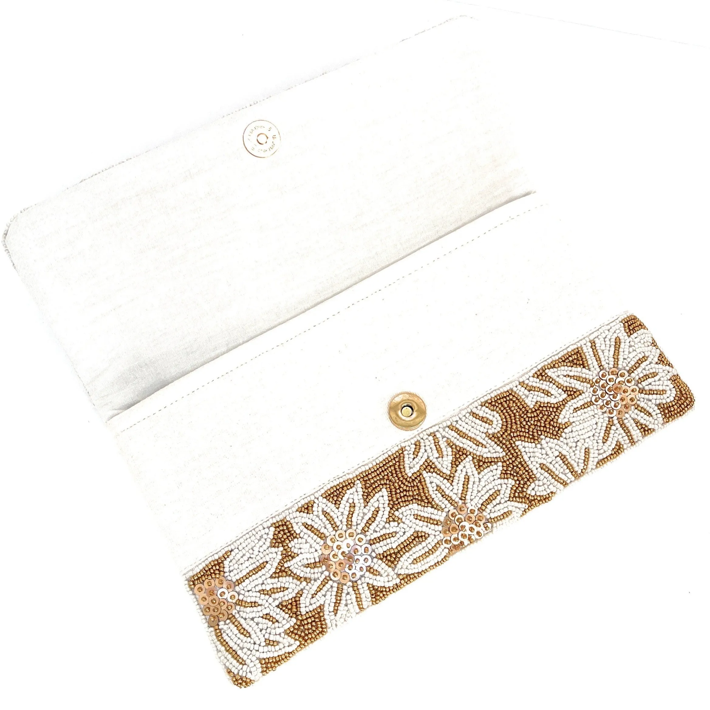 White Flowers Beaded Clutch Purse