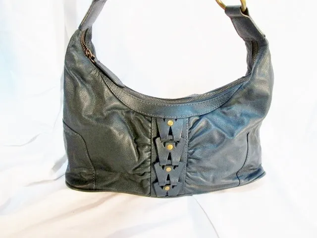 WILSONS Leather Hobo Handbag Purse Shoulder Flap Bag BLUE Slate Chainlink Woven