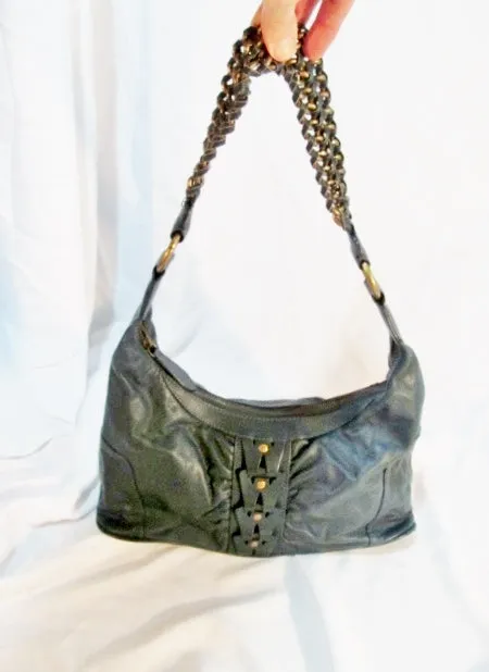 WILSONS Leather Hobo Handbag Purse Shoulder Flap Bag BLUE Slate Chainlink Woven