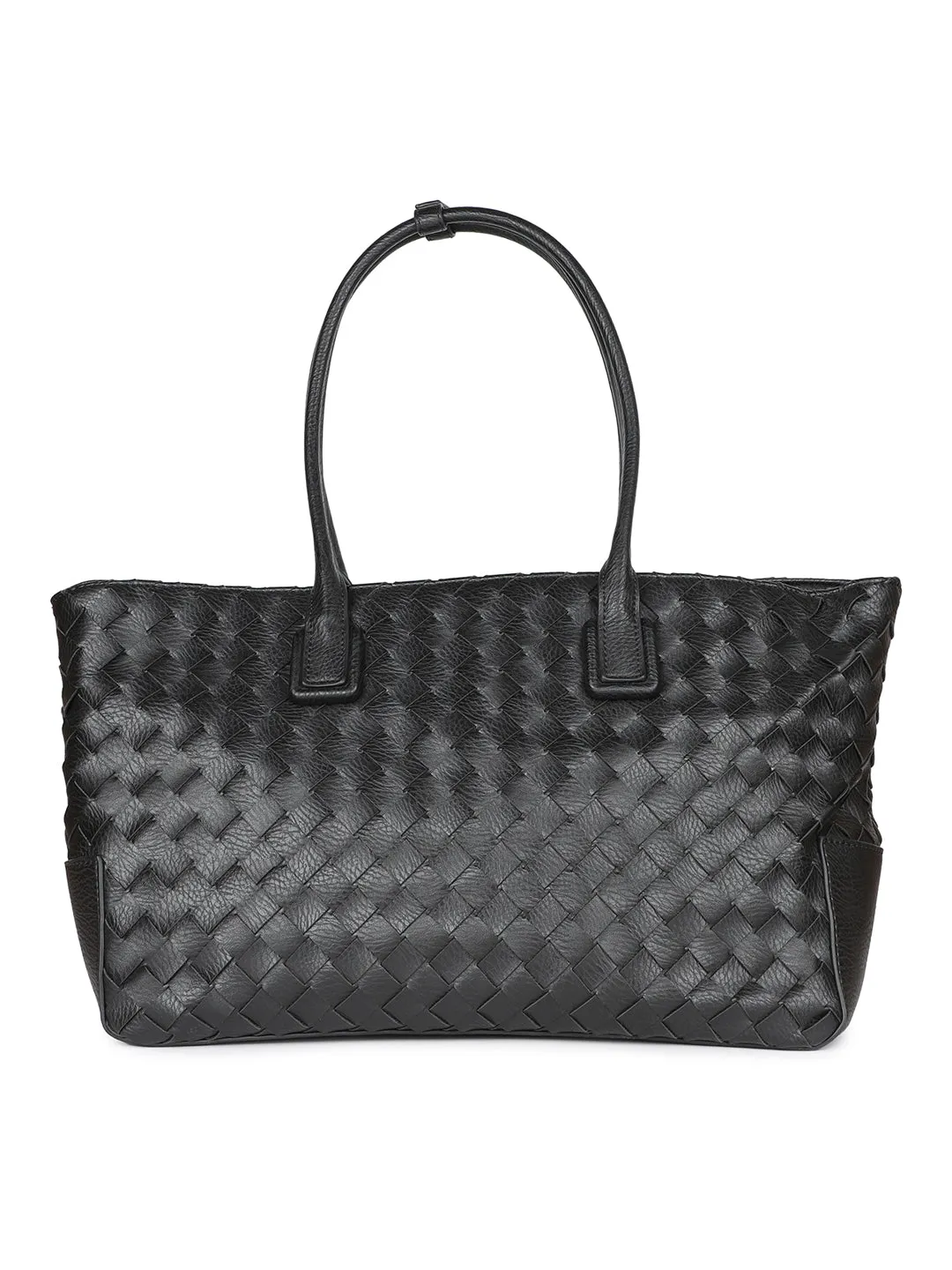 Women Black Textured PU Shopper Tote Bag