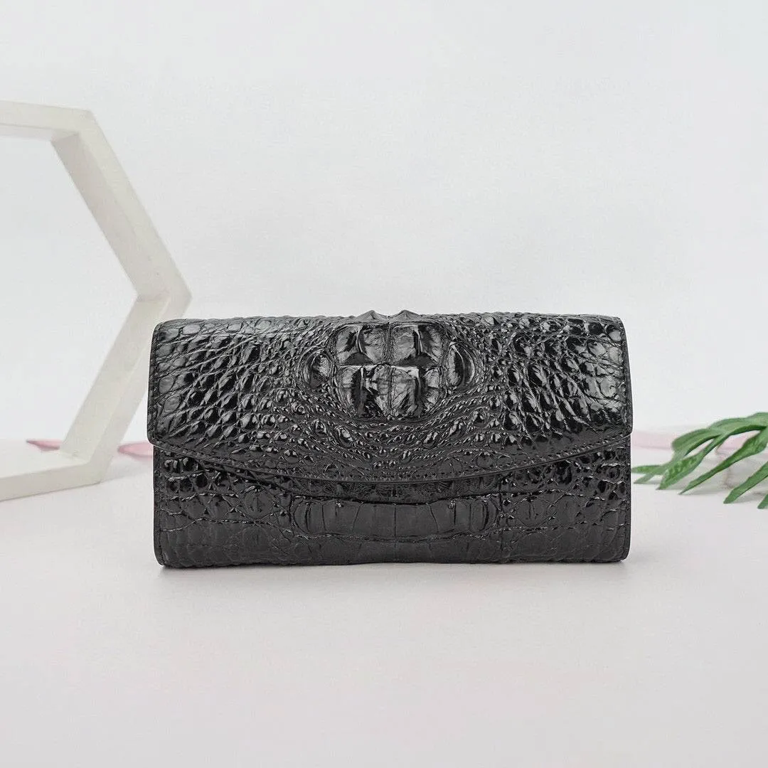 Womens  Crocodile Leather Envelope Evening Clutch Bag