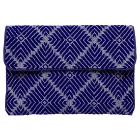 Woven Cotton Clutch Bag - Electric Blue/White