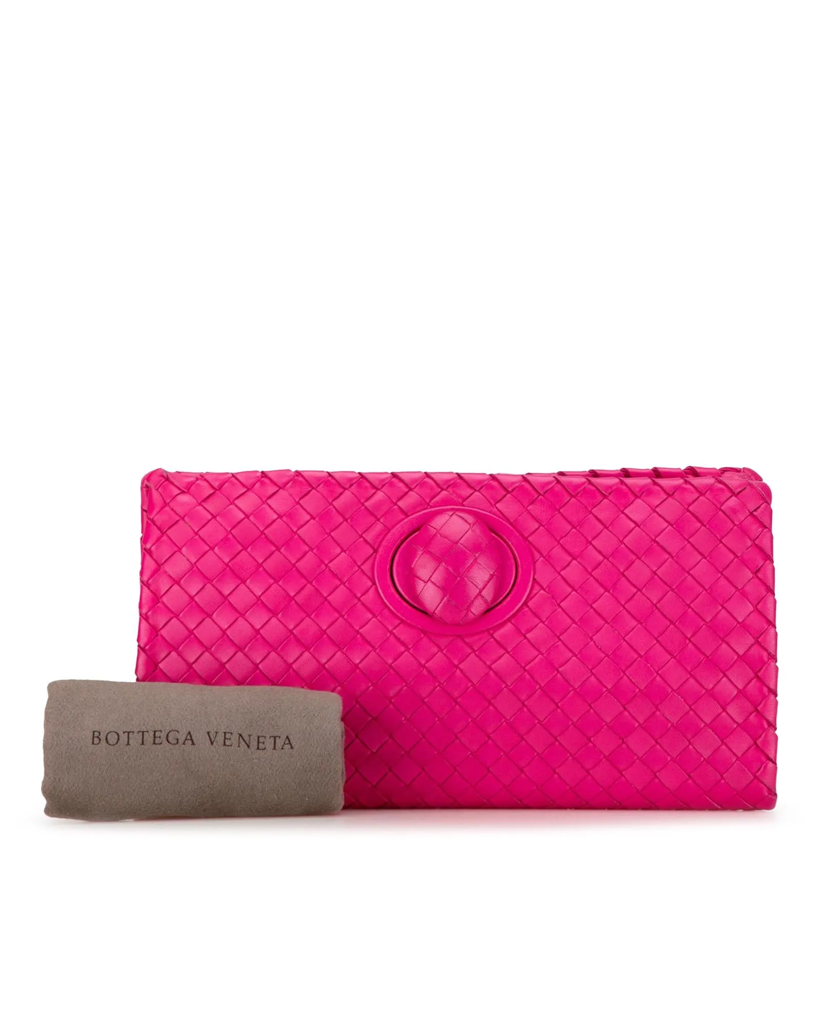 Woven Leather Flap Clutch with Turnlock Closure