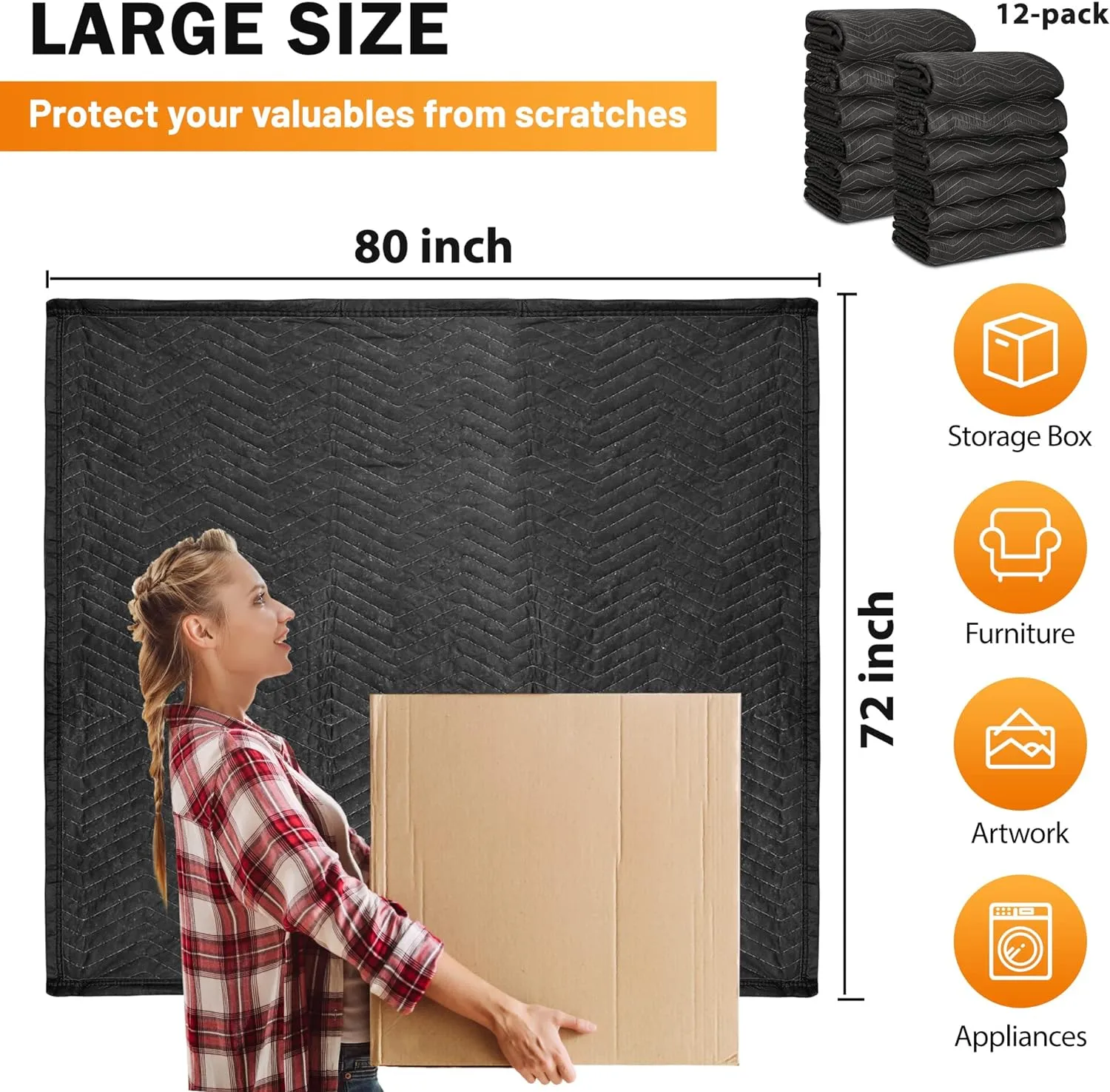 ZENY™ 6 Moving Packing Blankets - 80 x 72 Inches (65 lb/dozen) Heavy Duty Moving Pads for Protecting Furniture Professional Quilted Shipping Furniture Pads (6 Packs)