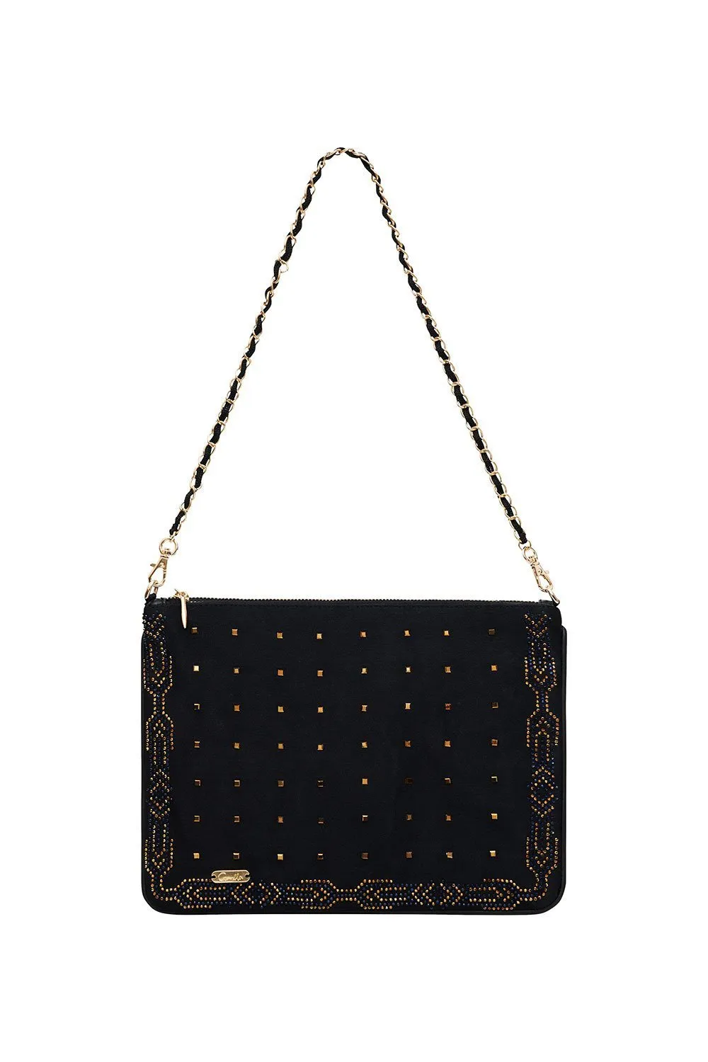 ZIP TOP CLUTCH CROSS BODY LUXE BLACK