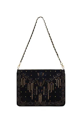 ZIP TOP CLUTCH CROSS BODY LUXE BLACK