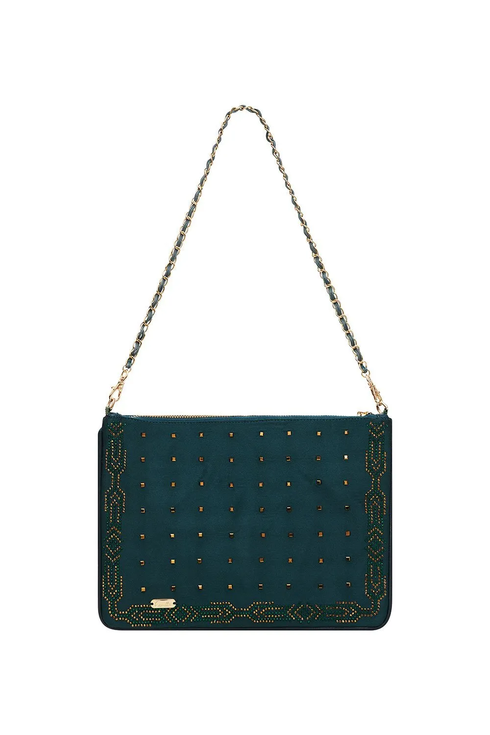 ZIP TOP CLUTCH CROSS BODY LUXE EMERALD